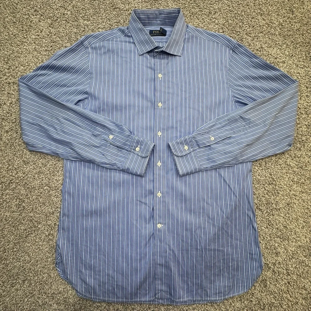 Polo Ralph Lauren Long Sleeve Button Blue‎ White Striped Shirt 16 40/41